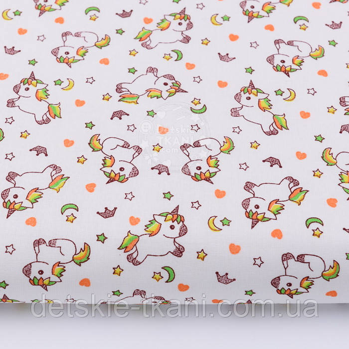 Ситець із коричневими єдиноріжками, ширина 95 см, фото 1