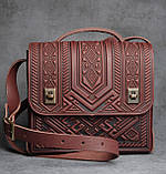 Велика шкіряна сумка-портфель, бордова сумка ручної роботи з натуральної шкіри, фото 2