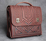 Велика шкіряна сумка-портфель, бордова сумка ручної роботи з натуральної шкіри, фото 5