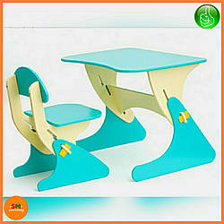 Парта дитяча дерев'яна світлоблакитна зі стільцем із регулюванням висоти