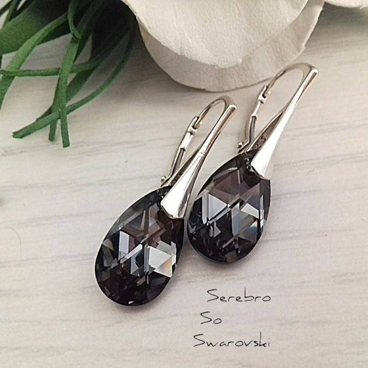 

Сережки висюльки из серебра с камнями Сваровски
