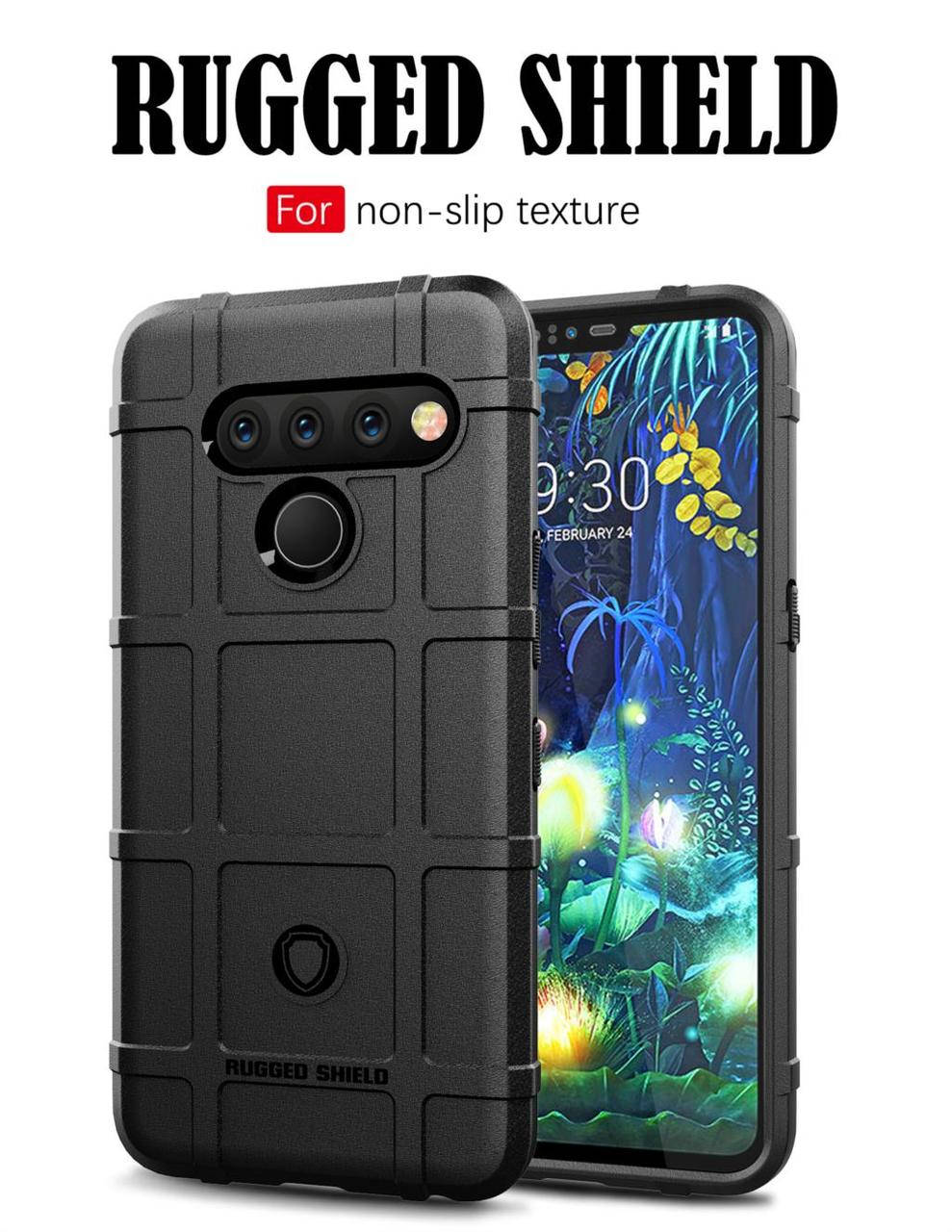 

Противоударный чехол бампер Rugged Shield для LG G8s черный силиконовый