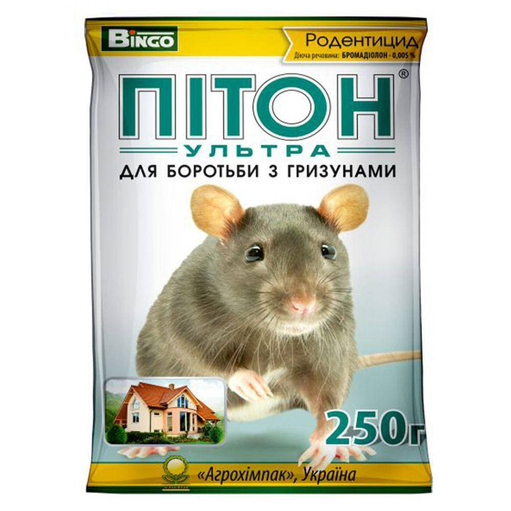 

Родентицид ПИТОН УЛЬТРА 250 г, средство от крыс, мышей, полевок и др