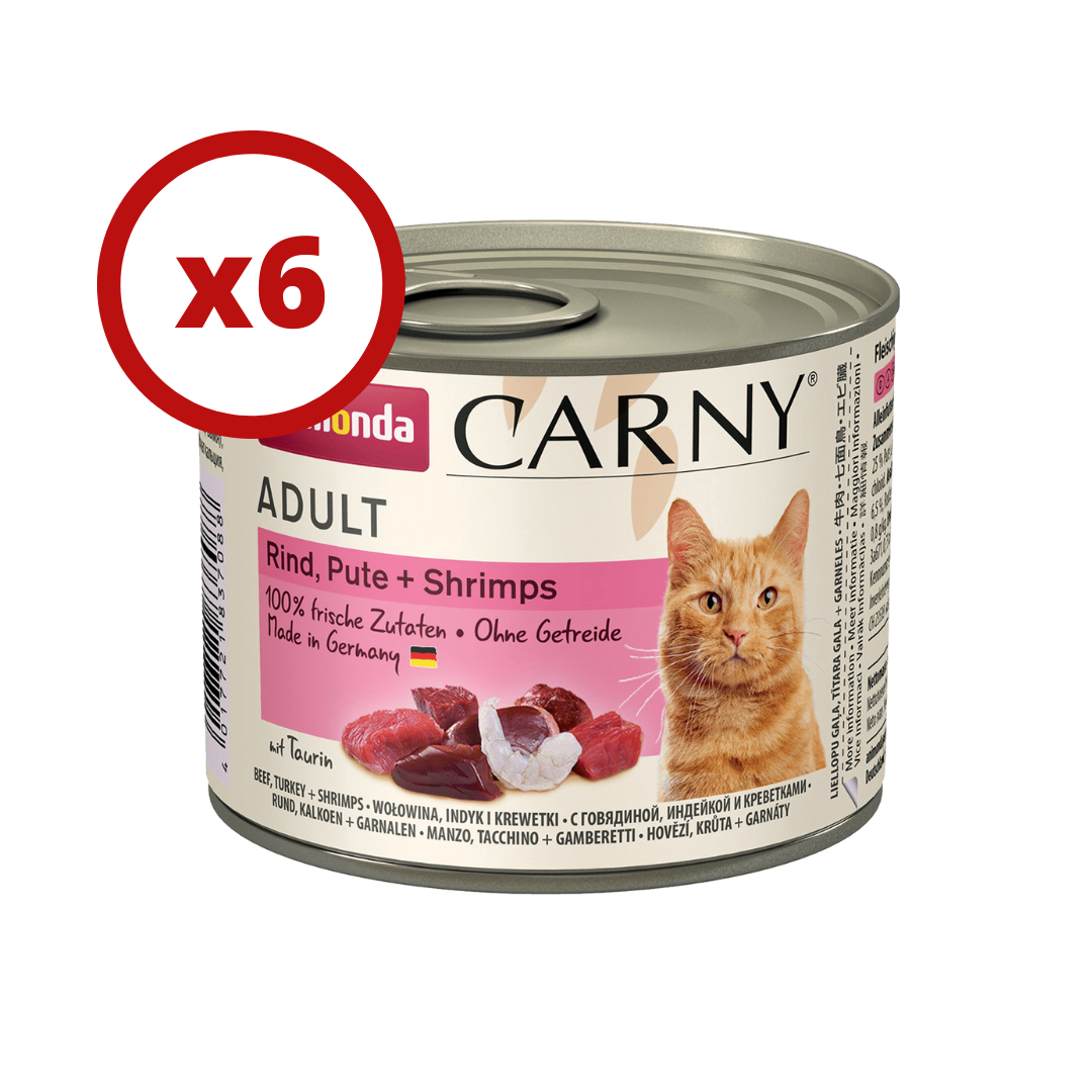 

Animonda Carny консервы для кошек 200г*6шт (говядина, индейка и креветки)