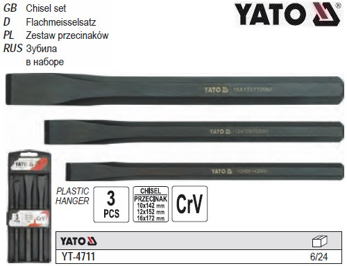 Набір зубило 10x142 12x152 16 x172 мм 3 штуки YATO YT-4711
