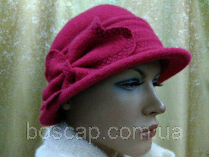Шляпа женская из мягкой валяной шерсти, ТМ Rabionek, с аппликацией бант, размер 56-57, цвет темно-розовый 478 - фото 1 - id-p1221513222