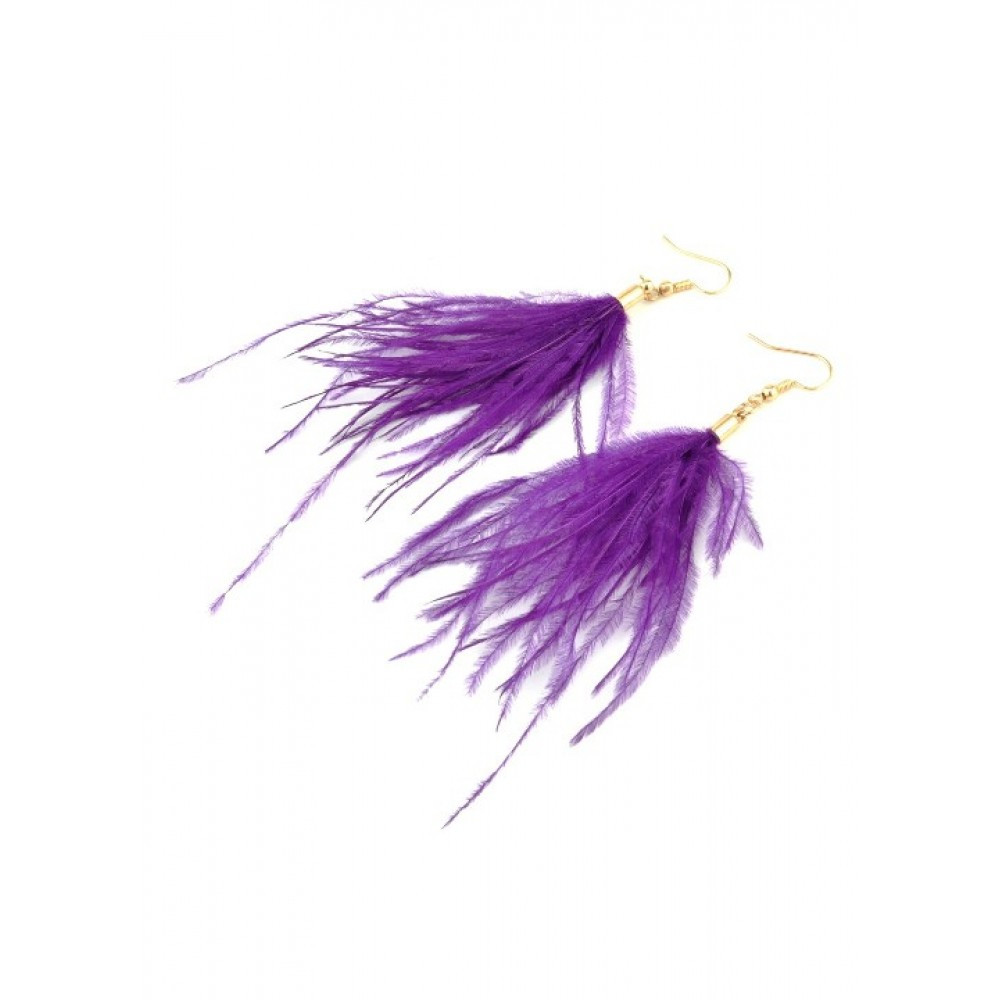 Серьги перья фиолетовые длина 9см СГ2995-4-4 - фото 1 - id-p1221567919