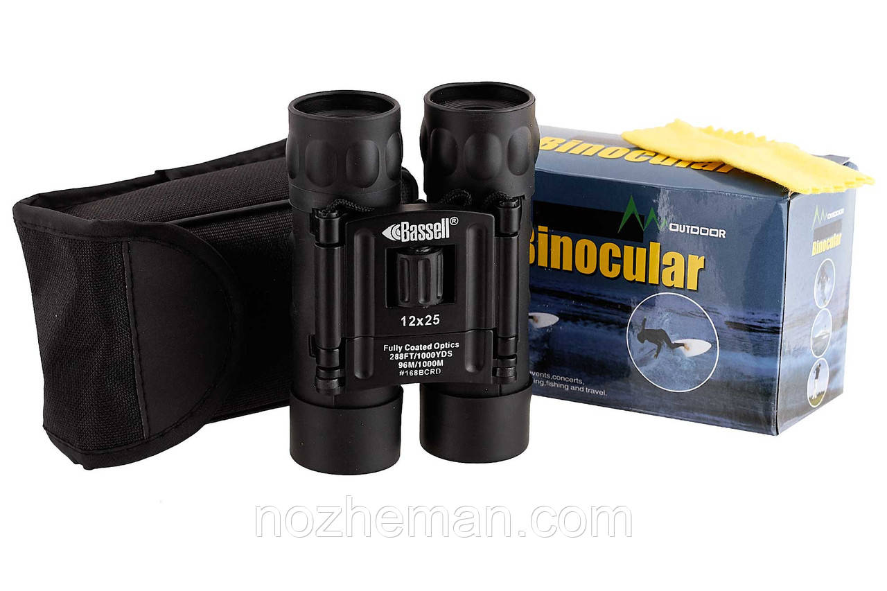 Бінокль 12x25 - Bassell (Чорний), компактний туристичний бінокль, фото 1