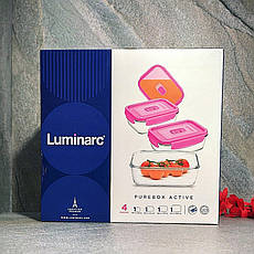 Набір прямокутних контейнерів Luminarc Pure Box Active з рожевими кришками 4 шт (N0341), фото 5