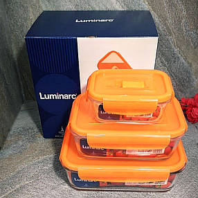 Набір прямокутних контейнерів Luminarc Pure Box Active з помаранчевими кришками 3 шт (N0338), фото 1
