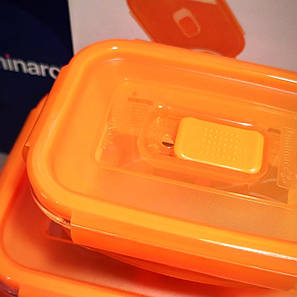 Набір прямокутних контейнерів Luminarc Pure Box Active з помаранчевими кришками 3 шт (N0338), фото 3