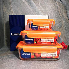 Набір прямокутних контейнерів Luminarc Pure Box Active з помаранчевими кришками 3 шт (N0338), фото 4