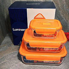 Набір прямокутних контейнерів Luminarc Pure Box Active з помаранчевими кришками 3 шт (N0338), фото 5