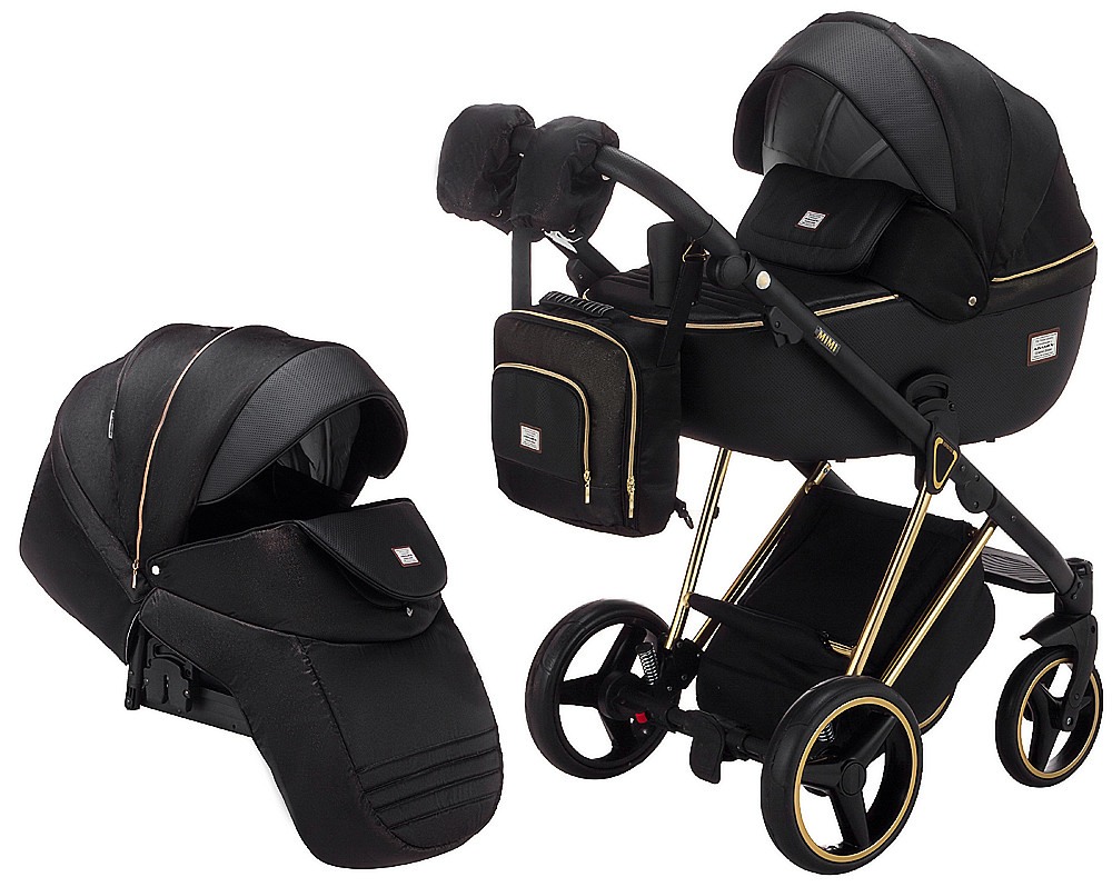 Коляска 2 в 1 Adamex Mimi Polar (Gold) Y836 чорний (люрикс) - чорна шкіра (видавлений точка)