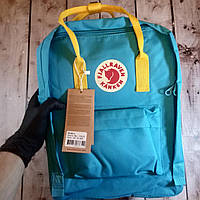 Рюкзак Fjallraven Kanken Klassic 16л голубой-желтый / Школьный портфель Канкен Классик 16л (Полиэстер)