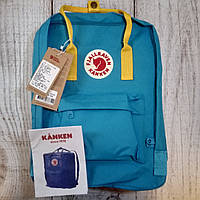 Крутой Рюкзак Fjallraven Kanken Classic на стиле, Голубой-Желтый 16 литров (Полиэстер) Живые фото