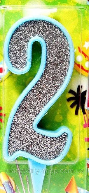 Свічка-цифра сріблястий блакитний контур 2, фото 1
