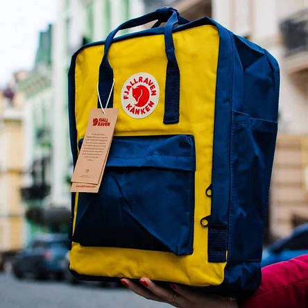 Рюкзак синій-жовтий жіночий чоловічий міської модний 16 літрів Fjallraven Kanken Classic Канкен Класік, фото 2