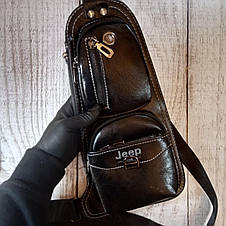 Шкіряна сумка-рюкзак на плече чоловіча Jeep повністю чорна (Реальні фото), фото 2