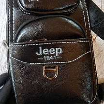 Шкіряна сумка-рюкзак на плече чоловіча Jeep повністю чорна (Реальні фото), фото 3