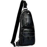 Кожаная сумка-рюкзак на плечо мужская Jeep полностью черная (Реальные фото)