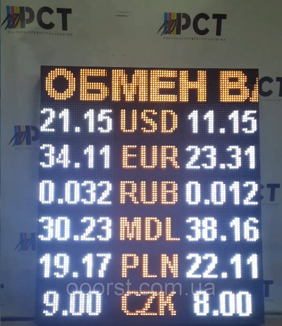 Електронне табло обміну на 6 валют двоколірне — 960х1120 мм