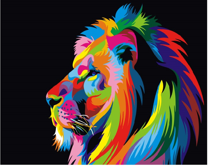 Картина за номерами Райдужний лев, кольорове полотно, 40*50 см, без коробки