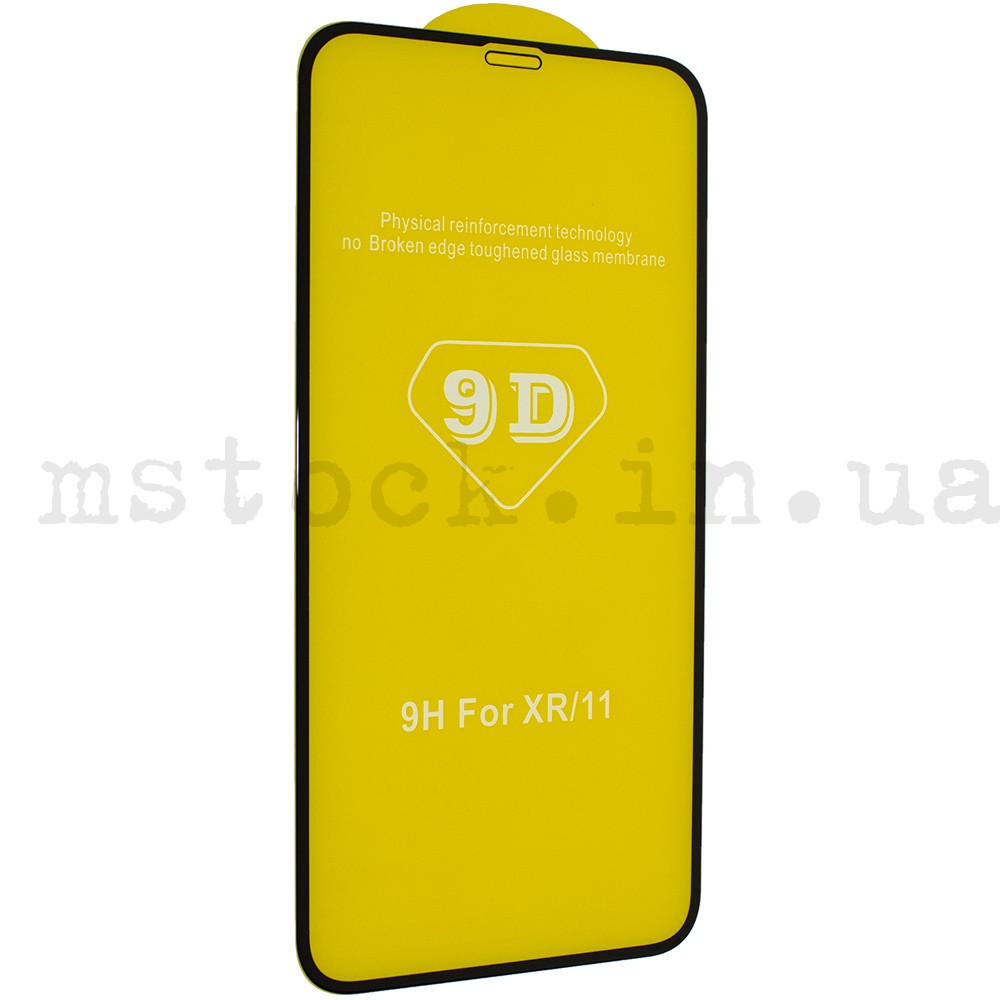 Захисне скло 9D iPhone XR/ 11 чорне (Клей по всій поверхні) - фото 1 - id-p870064349