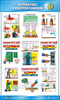 Стенд. Безпека робіт в електроустановках. 0,6х1,0. Пластик