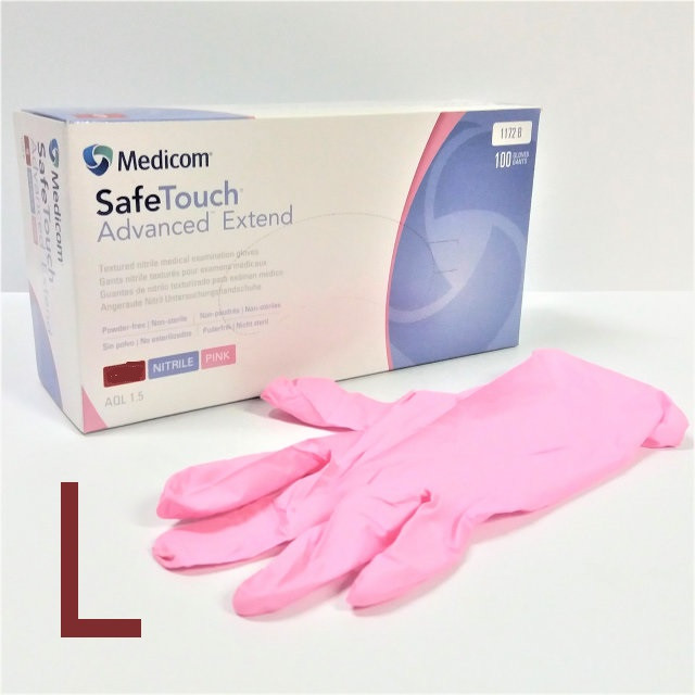 Рукавички нітрилові без пудри Medicom SafeTouch Advanced Extend Pink 3.6г. розмір L 100 шт/уп рожеві