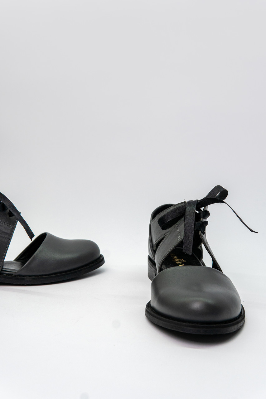 Туфли женские на низком ходу серые летние из натуральной кожи - фото 4 - id-p1221472006