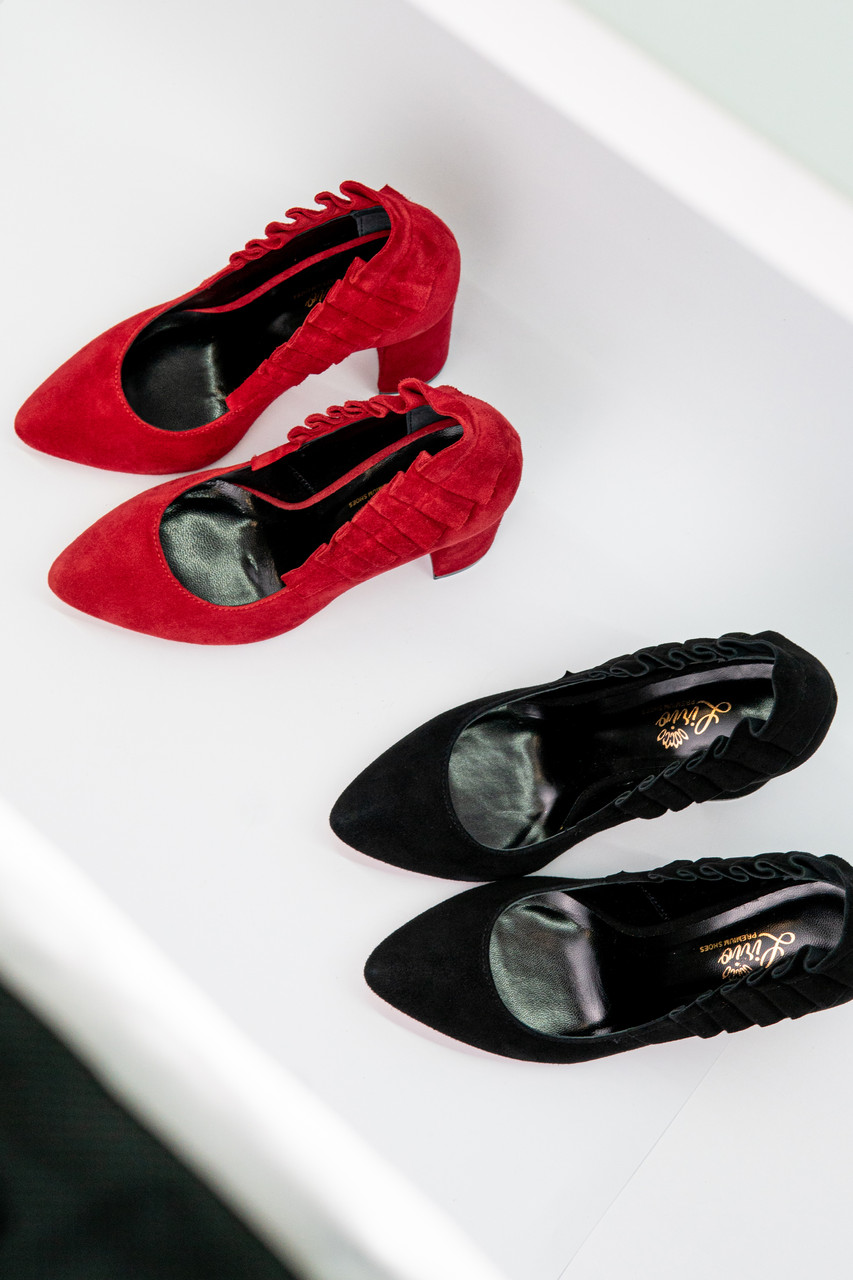 Туфли лодочки женские красные на устойчивом каблуке из натуральной замши 9см - фото 8 - id-p1221472007
