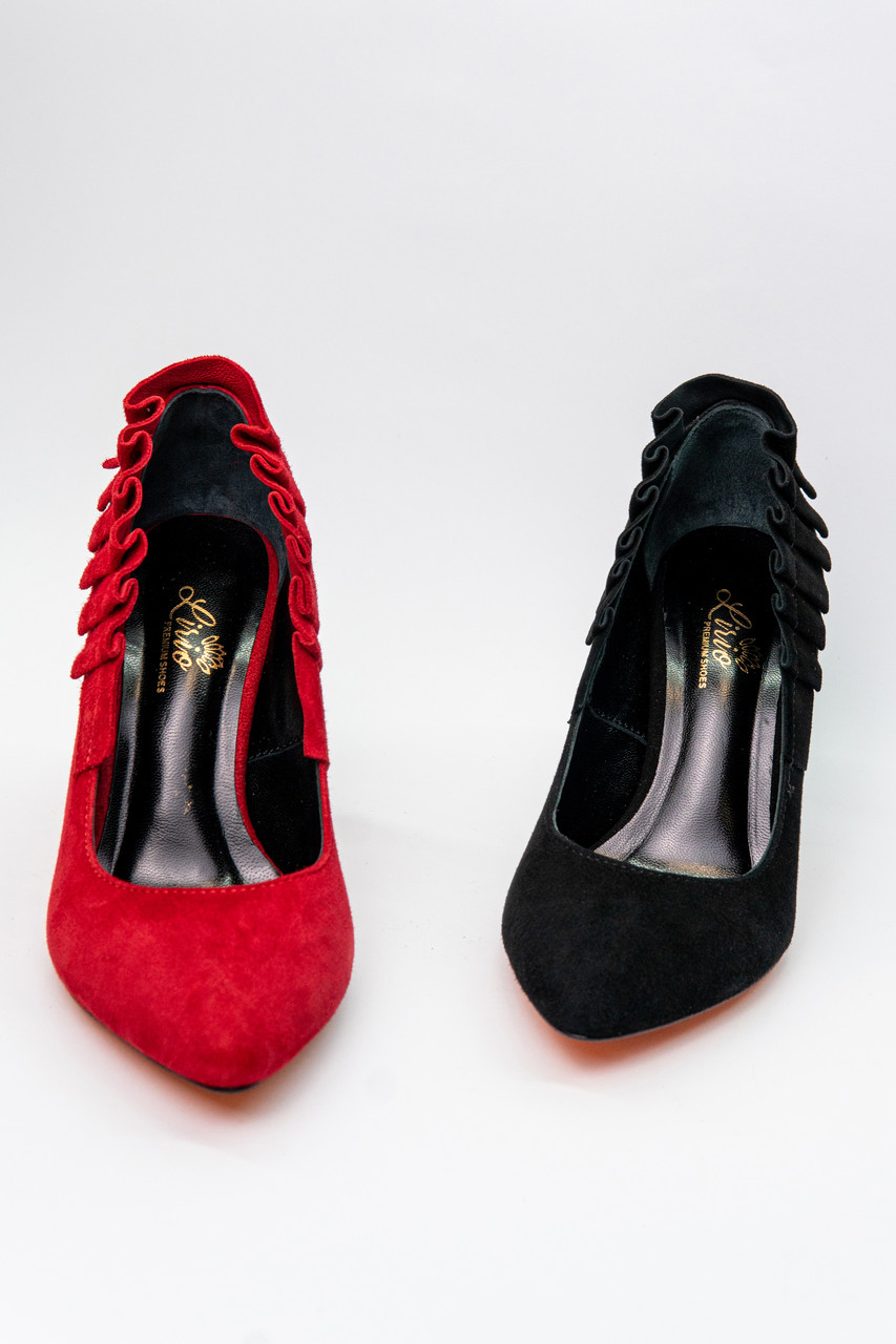 Туфли лодочки женские красные на устойчивом каблуке из натуральной замши 9см - фото 9 - id-p1221472007