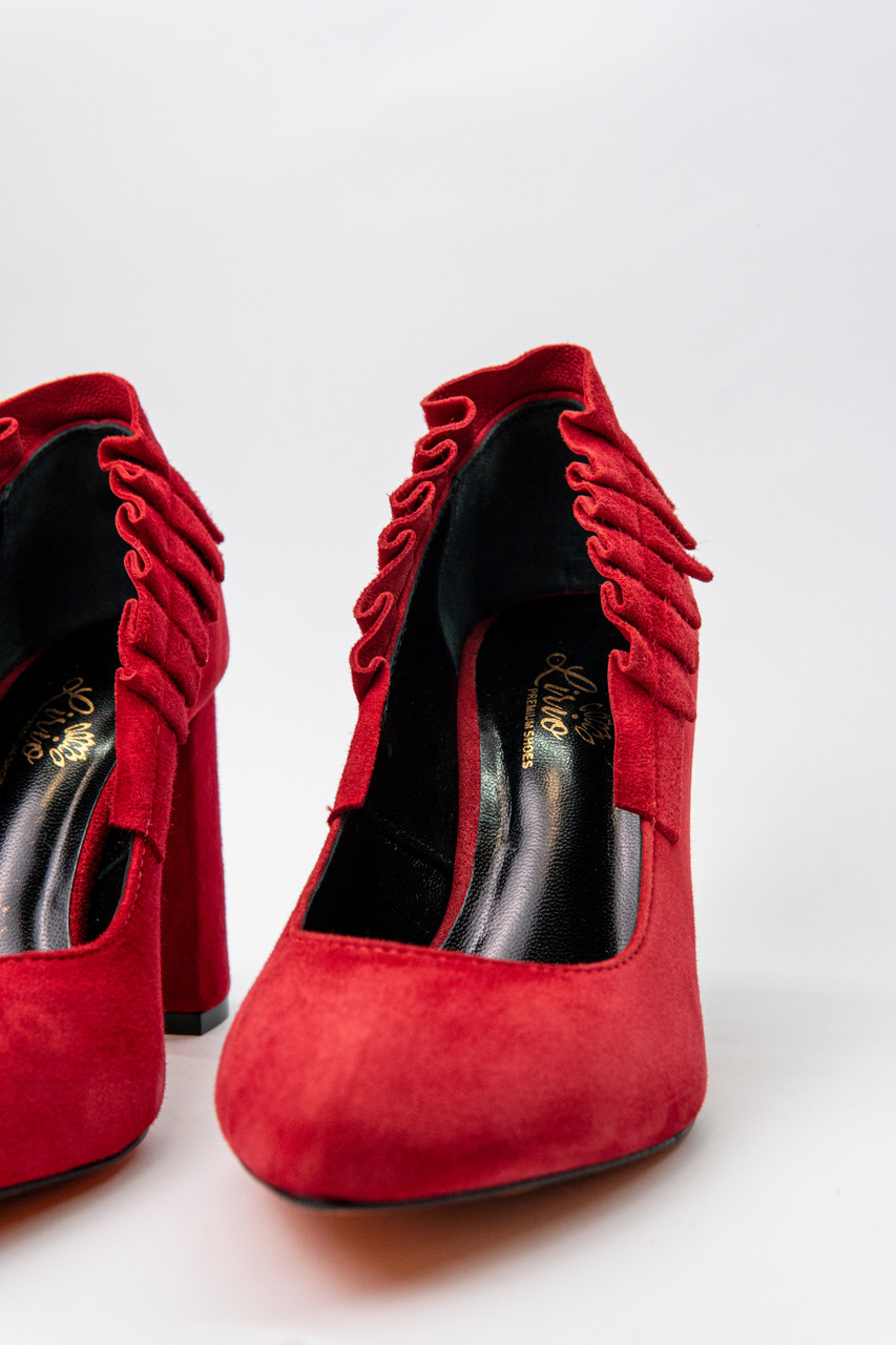 Туфли лодочки женские красные на устойчивом каблуке из натуральной замши 9см - фото 6 - id-p1221472007