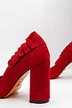 Туфлі човники жіночі червоні на стійкому підборі з натуральної замші 9 см, фото 7
