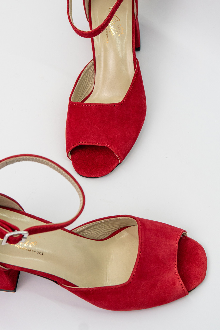 Босоножки женские Lirio красные на широком каблуке с закрытой пяткой натуральная замша - фото 5 - id-p1221472009