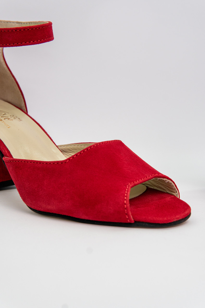 Босоножки женские Lirio красные на широком каблуке с закрытой пяткой натуральная замша - фото 4 - id-p1221472009