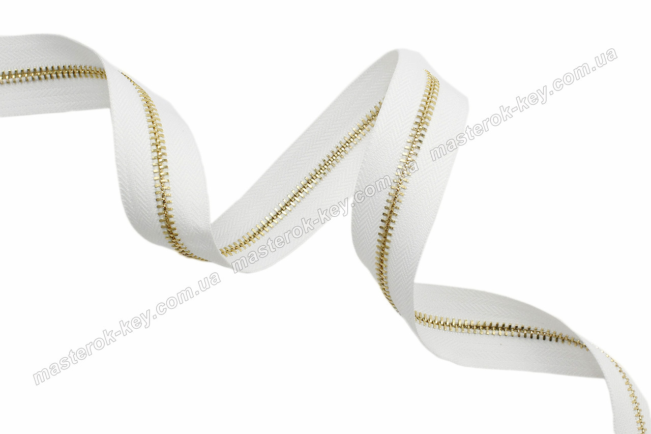 Блискавка металева No5 золото на білій основі 101 Італія, фото 1