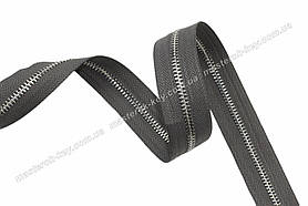 Блискавка металева No5 нікель на темно-сірій основі 301 Італія