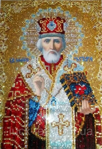 Алмазна вишивка, ікона, Святий Микола Чудотворець, 30х40 см, дзеркальні стрази