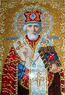 Алмазна вишивка, ікона, Святий Микола Чудотворець, 30х40 см, дзеркальні стрази