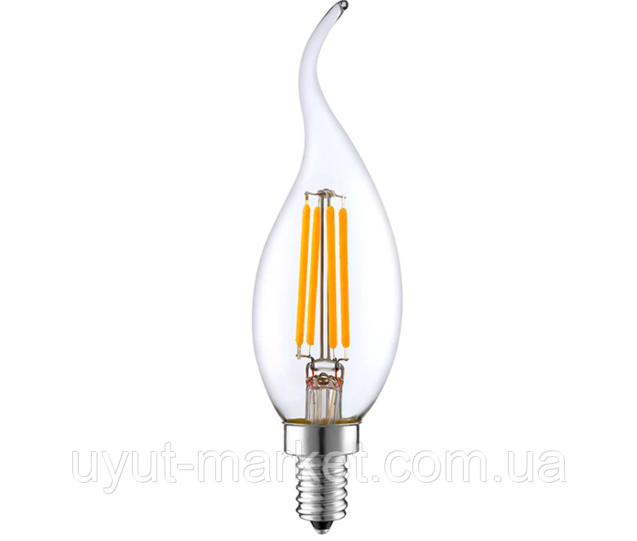 Світлодіодна лампа свічки на вітрі Filament 4 Вт Е14 2700 K, фото 1
