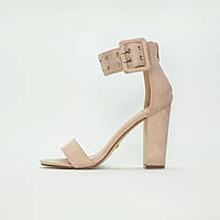 Босоніжки жіночі на високих підборах із закритою п'ятою бежеві з натуральної замші