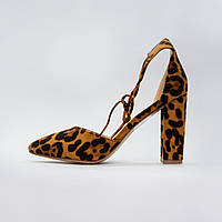 Босоножки женские на каблуке леопардовые замшевые, 10 см 38