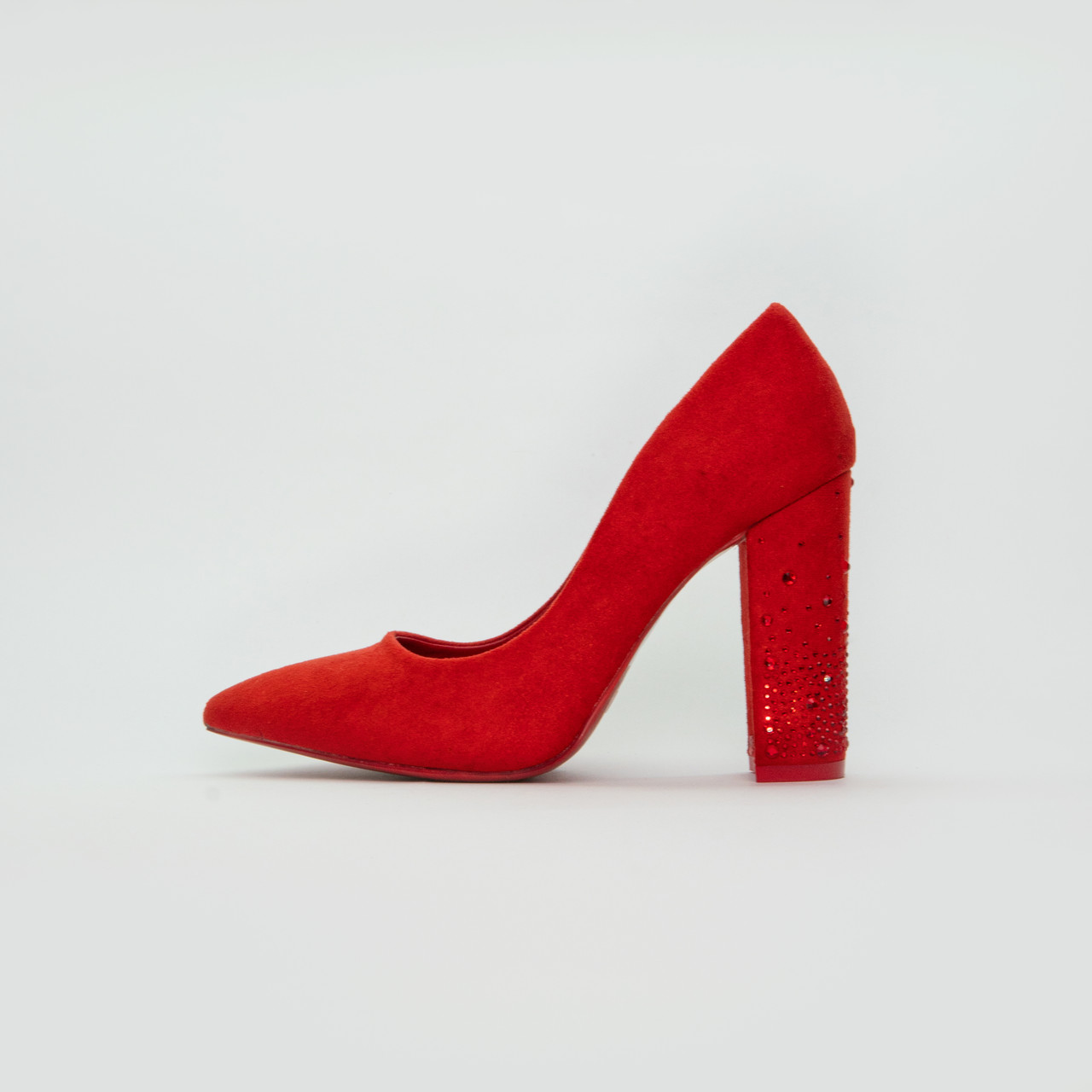Туфли лодочки женские красные замшевые на каблуке с камушками 10см - фото 1 - id-p1221472035