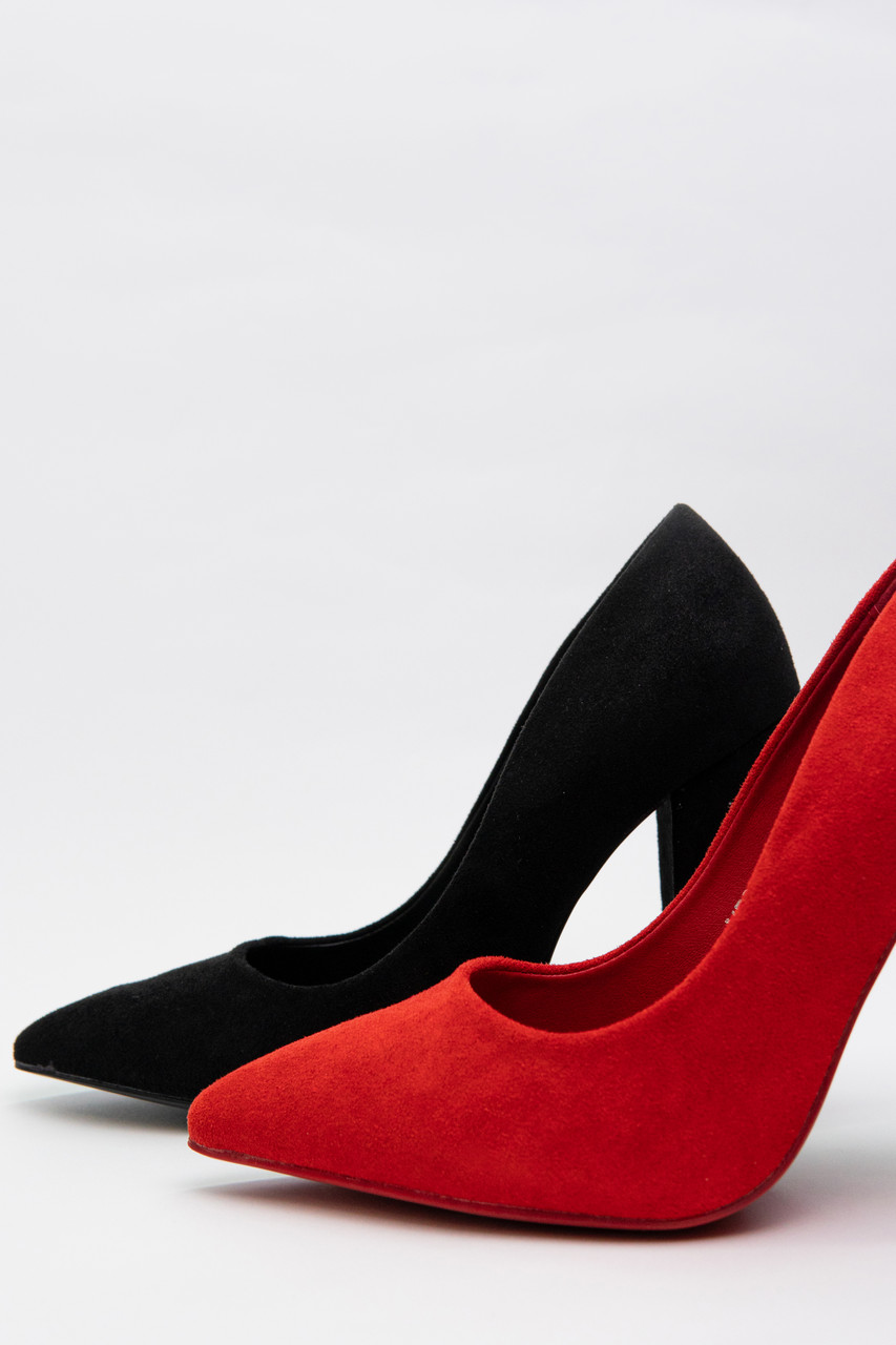 Туфли лодочки женские красные замшевые на каблуке с камушками 10см - фото 8 - id-p1221472035