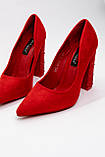 Туфлі човника жіночі червоні замшеві на підборах із камінчиками 10 см, фото 3