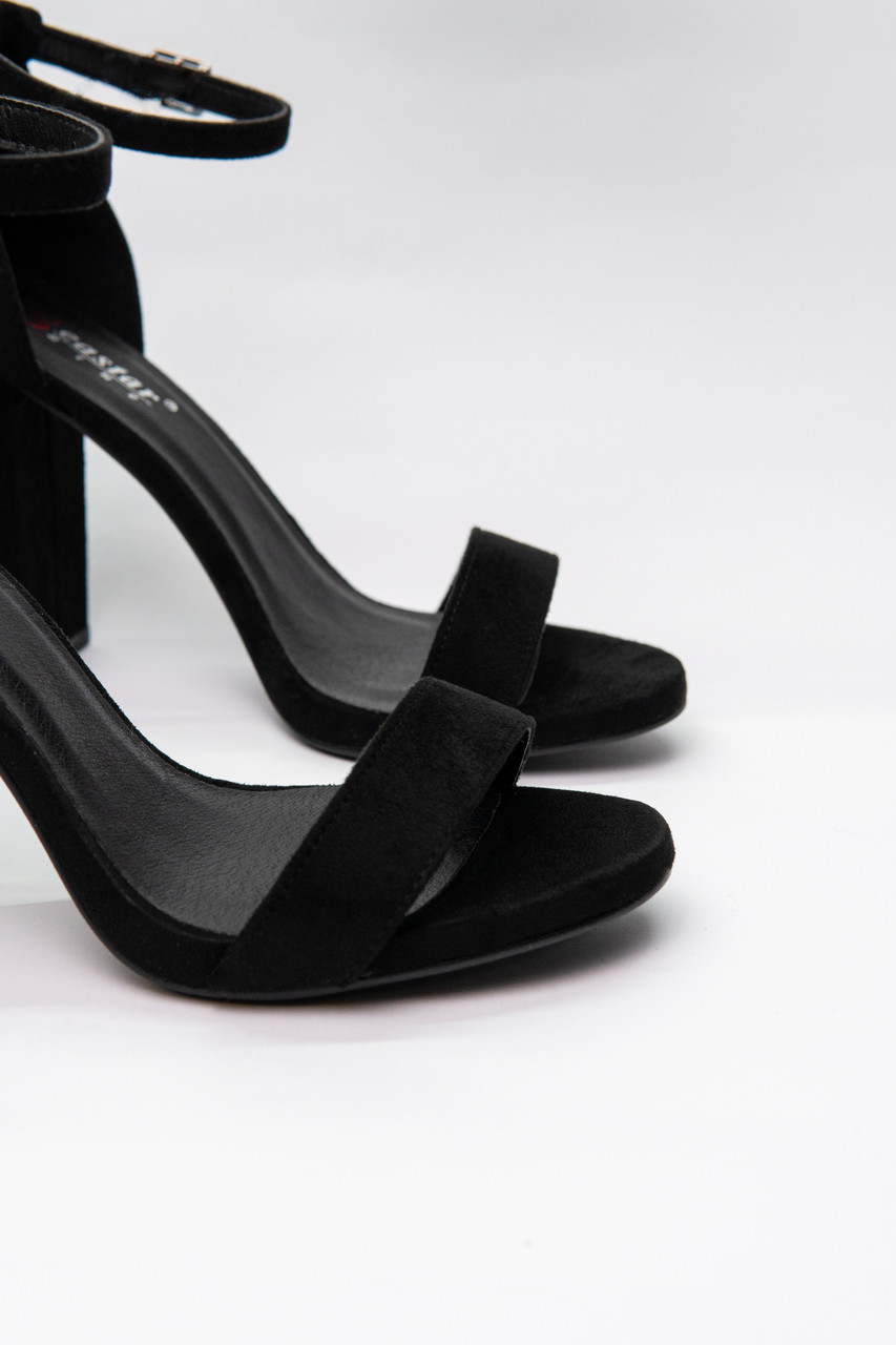 Босоножки женские на высоком каблуке черные из натуральной замши - фото 3 - id-p1221472036