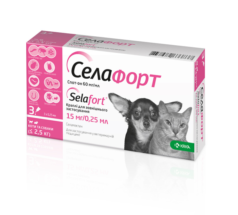 Селафорт Спот він для собак і котів до 2,5 кг — краплі для зовнішнього застосування, KRKA