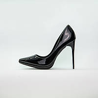 Туфли лодочки женские черные на каблуке (на шпильке) лаковые, 11см 37